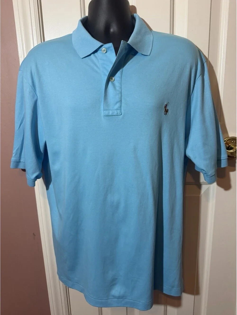 Polo Ralph Lauren 100% Cotton Golf Shirt Mens L/T Aqua Blue Orange Pony